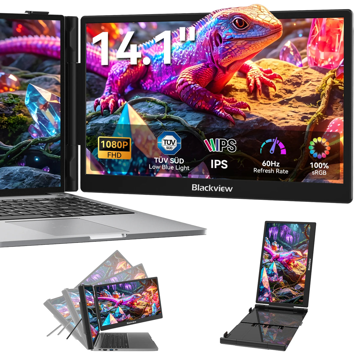 Blackview  SCM 5 Laptop Screen Extension, 1.3 lbs Lightweight & 0.16 Inch Ultra Thin 14 Inch FHD 1080P IPS Portable Laptop Monitor Extension, Travel Dual Monitor for 13-17 Inch, Plug & Play for Windows/Mac