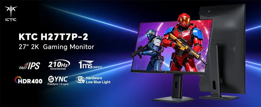 KTC H27T7P-2 Gaming Monitor 27" – Fast IPS 2K QHD 210Hz OC 1ms HDR400 FreeSync G-Sync 1,07 Mdr Färger Höjdjusterbart Stativ VESA