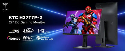 KTC H27T7P-2 Gaming Monitor 27" – Fast IPS 2K QHD 210Hz OC 1ms HDR400 FreeSync G-Sync 1,07 Mdr Färger Höjdjusterbart Stativ VESA