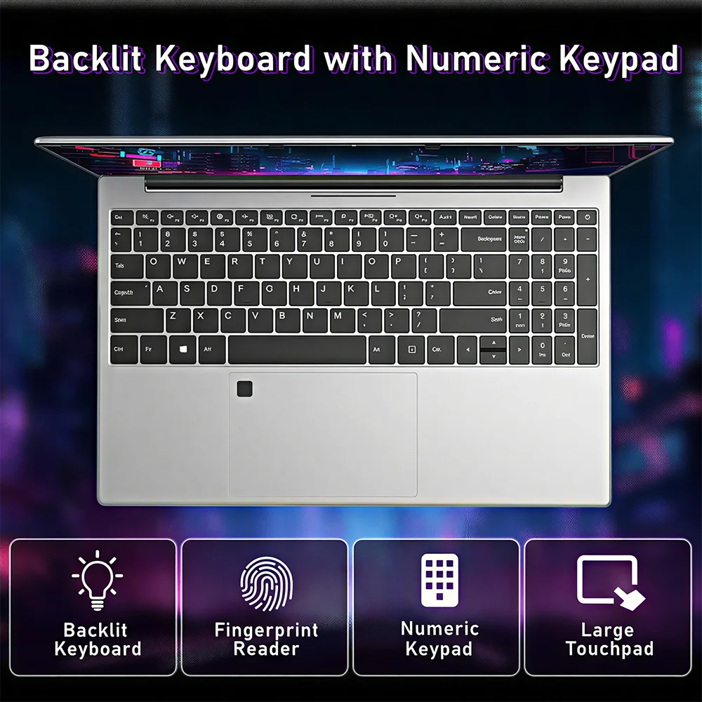 15.6" Laptop Computer Windows 11 Intel Core i7-1165G7 PC Gamer 16GB RAM Fingerprint Unlock Notebook Laptops Backlight Study