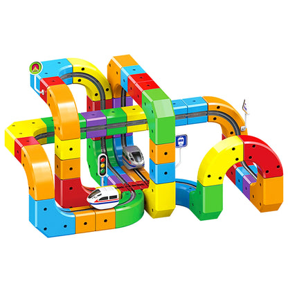 Magnetisk byggbana med USB-laddningsbart fordon – 51, 81 eller 123 delar