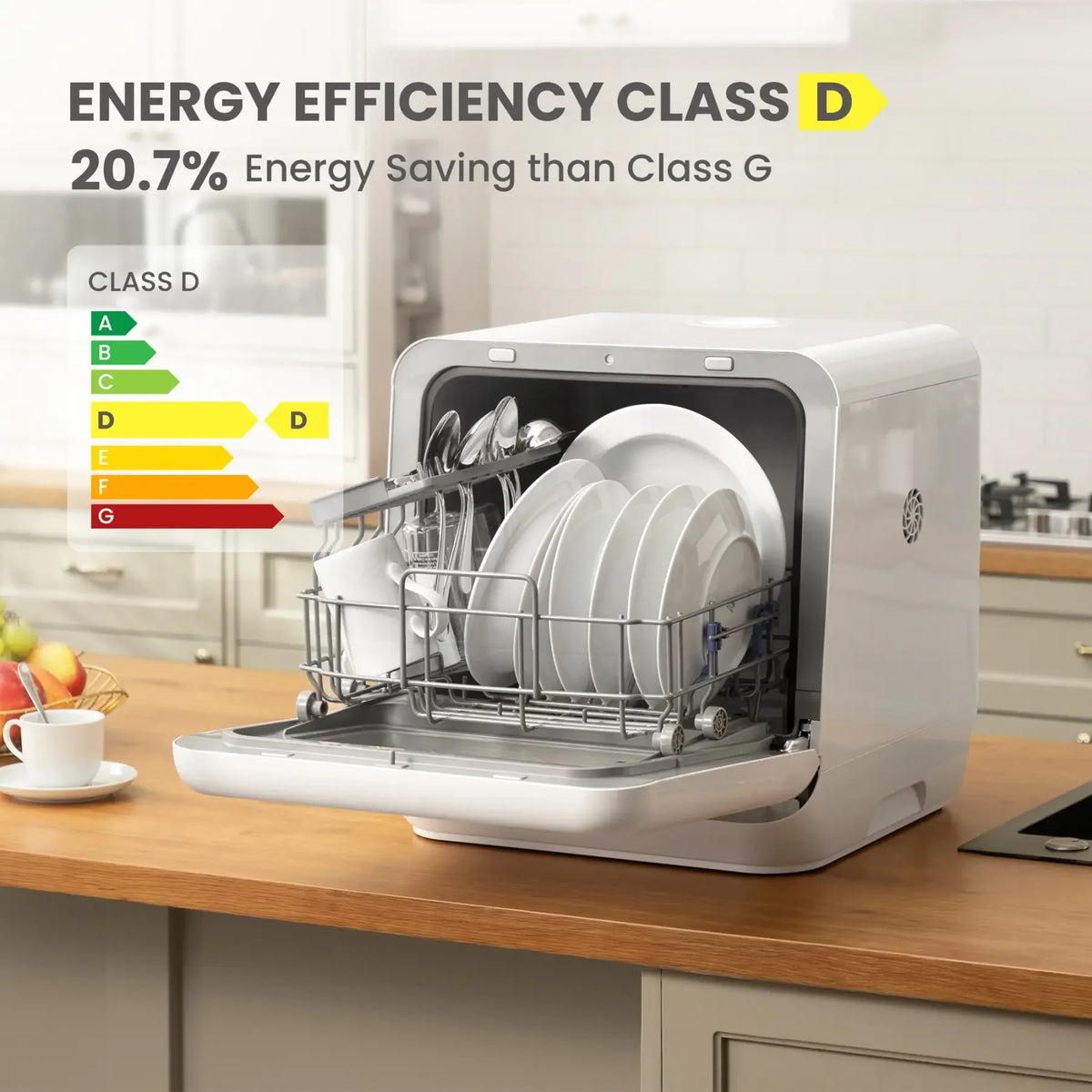 Midea Comfee Tabletop Dishwasher Without Installation, 5L Water Tank, 98 ° C Steam Sterilization, Compact Dishwasher with 6 Programs, 72H Ventilated Storage for 2-3 People