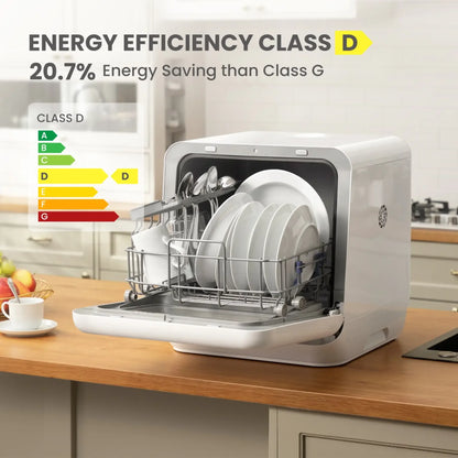 Midea Comfee Tabletop Dishwasher Without Installation, 5L Water Tank, 98 ° C Steam Sterilization, Compact Dishwasher with 6 Programs, 72H Ventilated Storage for 2-3 People