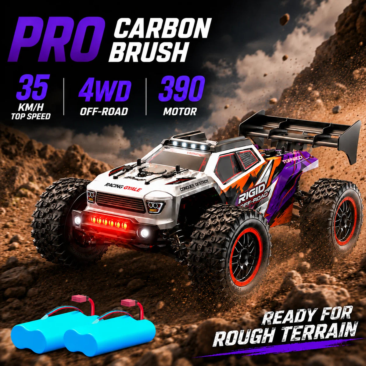 4Wd Brushless Rc Car 75Km/H Metal Differential Shaft Drive Independent Shock Absorbers Led Headlights 2.4g 300m Remote Control Off-Road Hobby Vehicle