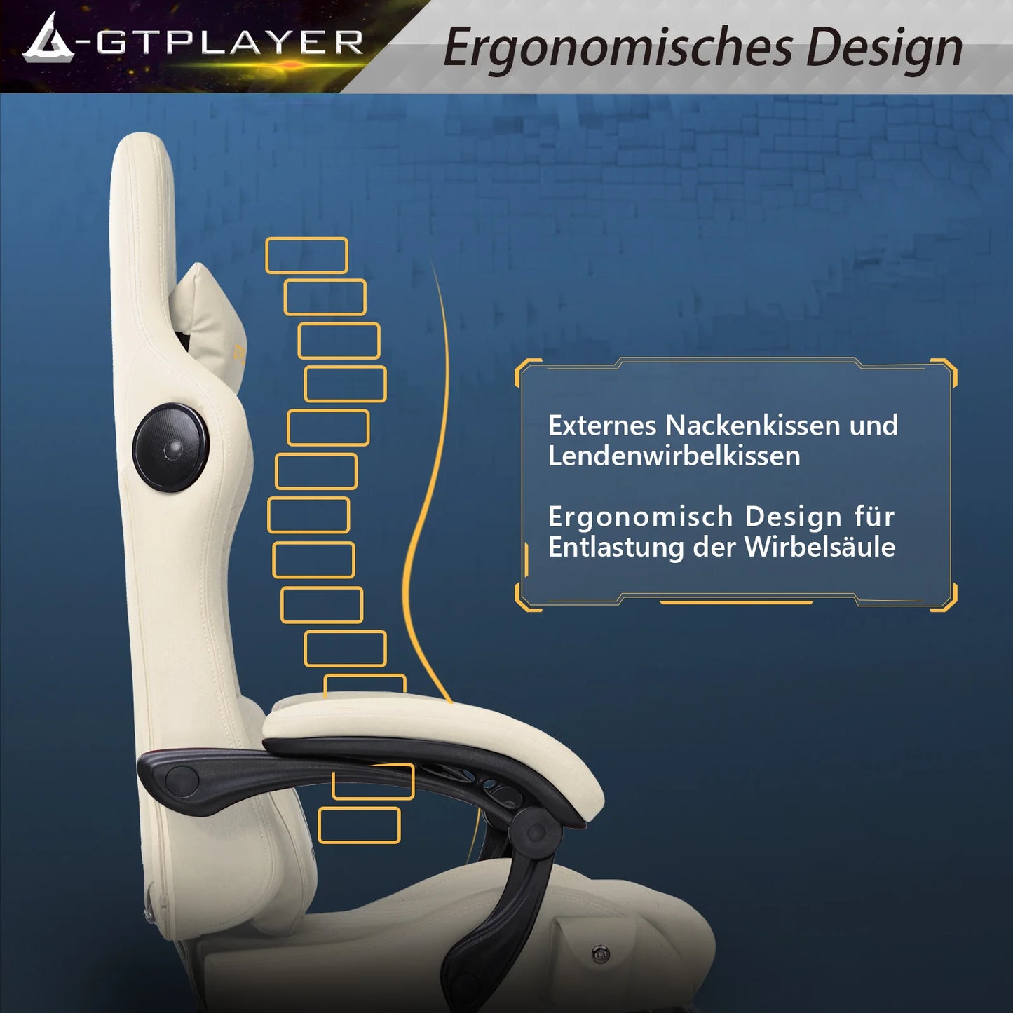 GTPLAYER Gaming chair Ergonomic Gaming armchair Desk chair PC Footrest loudspeaker Music Office chair up to 150kg