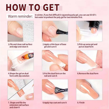 Poly Gel Extension Tool Set, Including 30ml of Cleaner Fluid, 7.5ml Base Coat and Top Coat, Nail Mold, Nail Clip and Nail Brush