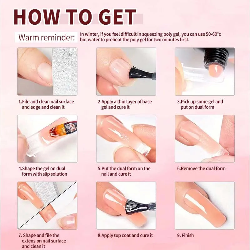 Poly Gel Extension Tool Set, Including 30ml of Cleaner Fluid, 7.5ml Base Coat and Top Coat, Nail Mold, Nail Clip and Nail Brush