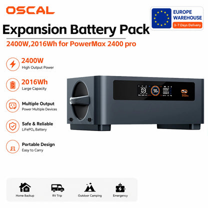 Oscal BP2400pro Portable Power Station 2016Wh Expansion Battery Pack for For PowerMax 2400 pro Solar Generator,1.2H Fast Charge,Dual Speakers,Smart APP Control&Monitoring,,3500+ Cycles for Outdoor Camping RV Home Backup