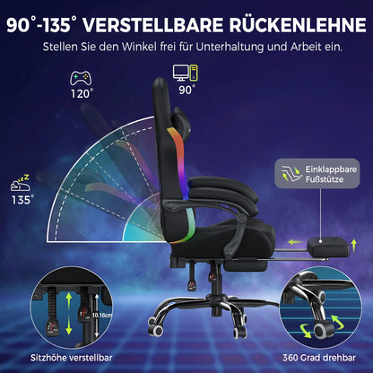 GTPLAYER Gaming Chair, Office Chair, Gaming Chair with LED Light Bar and Massage Function, Gamer Chair, Backrest with Storage Bag Ergonomic PC Chair with Remote Control