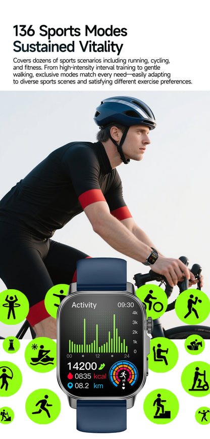 2026 ECG+PPG Daily Health Smart Watch Men Blood Fat Uric Acid Heart Rate Blood Oxygen Bluetooth Call Wellness Tracker Smartwatch