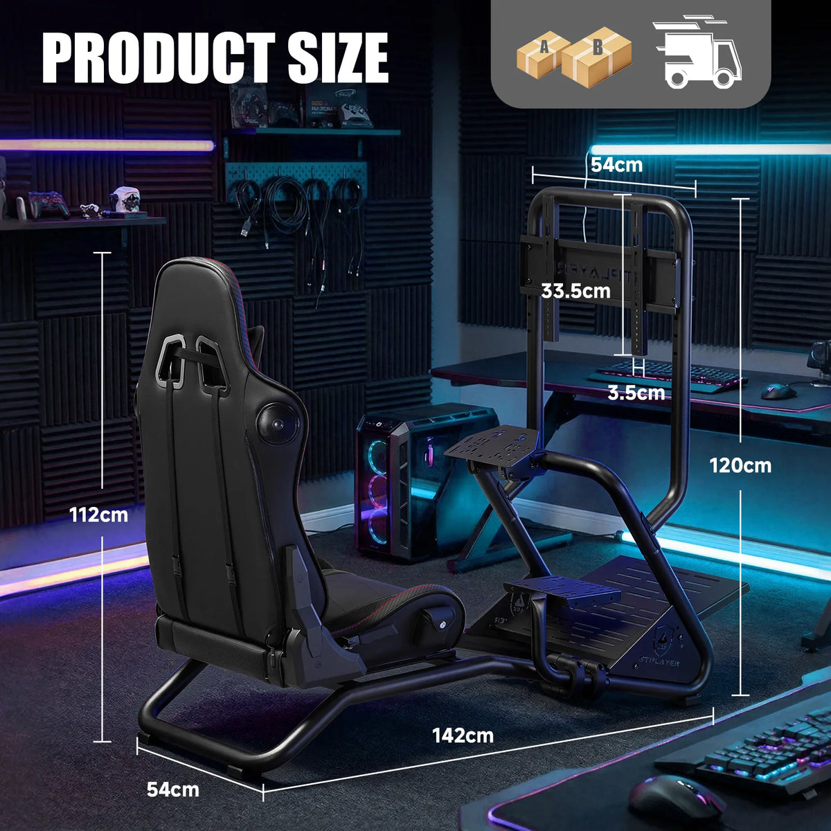 Luckracer Sim Racing Cockpit Simulator Cockpit Racing Simulator Steering Wheel Stand with Speakers Steering Wheel and Pedal Stand