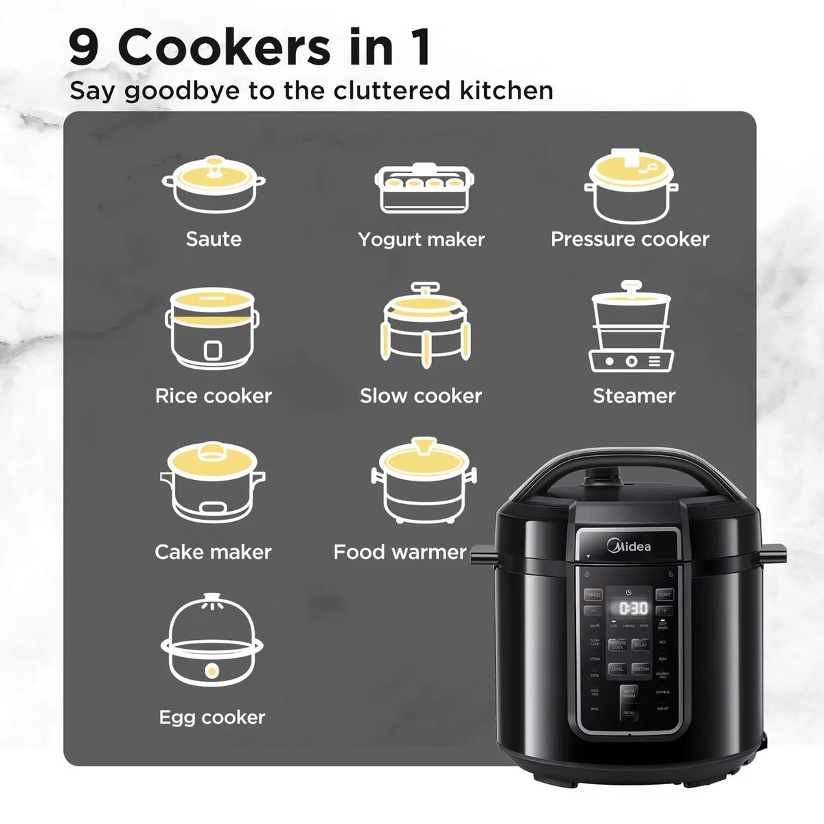 Midea Electric Pressure Cooker 6L 1200W Multicooker, 12 Cooking Programs, 24H Timer Keep Warm, Safety Valve, Electric Pressure Cooker for Soup Rice Yogurt Cake Household