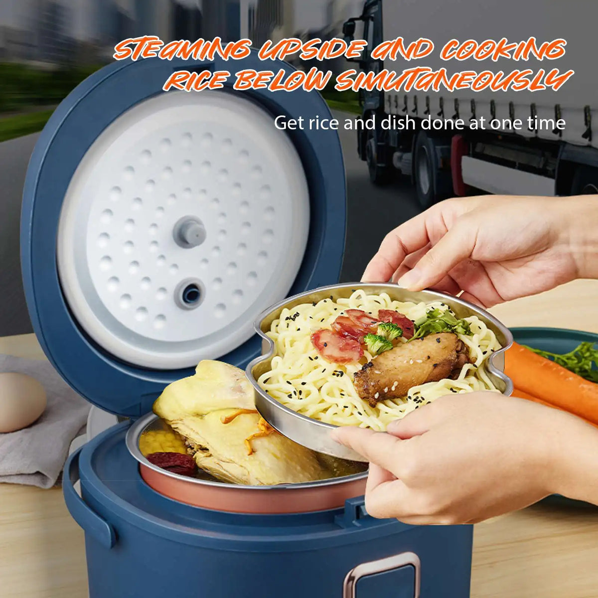 12V 24V 220V 2L Three Voltage Car Home Rice Cooker Van Car Rice Cooker for Travel Global Voltage Use