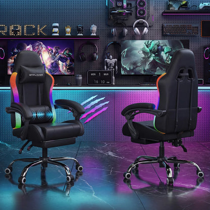 GTPLAYER Gaming Chair, Office Chair, Gaming Chair with LED Light Bar and Massage Function, Gamer Chair, Backrest with Storage Bag Ergonomic PC Chair with Remote Control