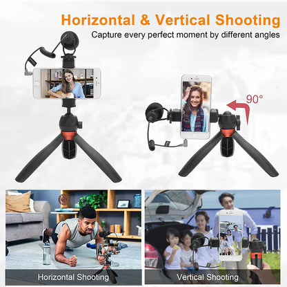COMICA CVM-VM10-K2 PRO Smartphone Video Rig with Tripod, External Shotgun Mic, Vlogging Kit for iPhone Android Tiktok YouTube