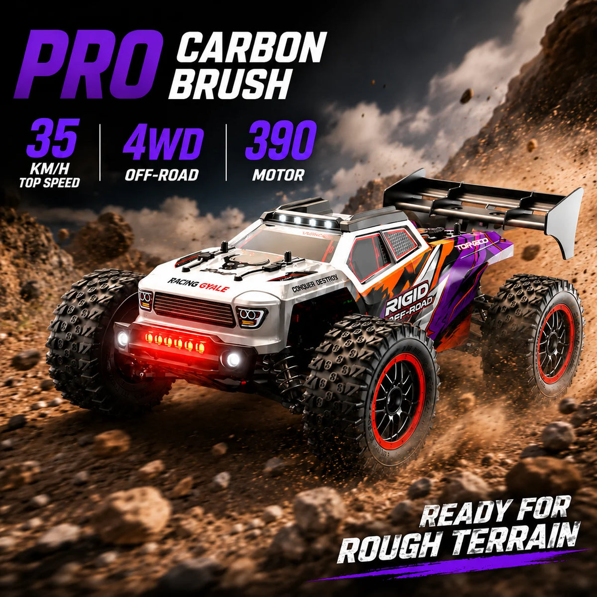 4Wd Brushless Rc Car 75Km/H Metal Differential Shaft Drive Independent Shock Absorbers Led Headlights 2.4g 300m Remote Control Off-Road Hobby Vehicle