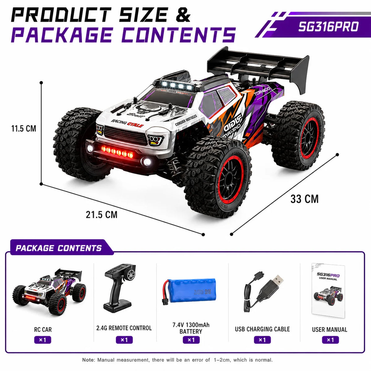 Beginner Friendly 4Wd Rc Off Road Car Carbon Brush Motor Precise Steering Trim Easy Motor Replacement Durable Anti-Loss Shell Hobby Gift for 14+