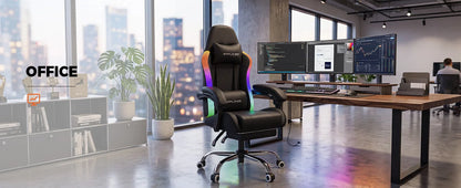 GTPLAYER Gaming Chair, Office Chair, Gaming Chair with LED Light Bar and Massage Function, Gamer Chair, Backrest with Storage Bag Ergonomic PC Chair with Remote Control