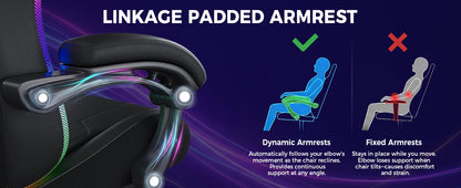 GTPLAYER Gaming Chair, Office Chair, Gaming Chair with LED Light Bar and Massage Function, Gamer Chair, Backrest with Storage Bag Ergonomic PC Chair with Remote Control