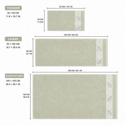 Set of 3 100% Natural Cotton Towels with Elegant Embroidery, 12 Colors Available, Set Consisting of Toilet Towel 30×50cm, Washbasin Towel 50×100cm and Bath Sheet 100×150cm, High Absorbency, Soft on the Skin, Machine Washab