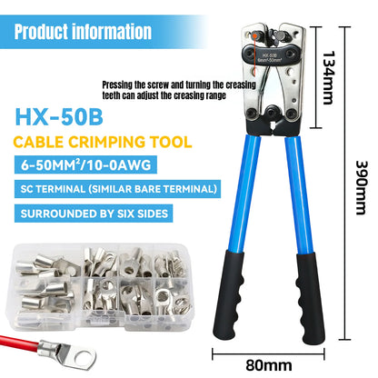 Bärbar manuell kabelskruvpress HX-50B krimpstänger 6-50 mm² / AWG 10-0 hylsterminal krimpverktyg sexkantiga kabeltänger