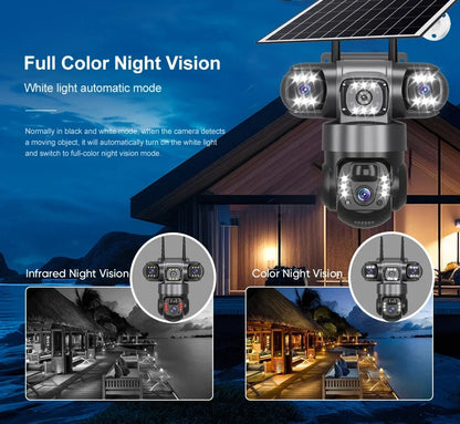 5MP 4G Solar Hunting Camera with High Definition Image Solar Panel Two-Way Audio Security CCTV Battery Camera IP66 Waterproof  + V380 Pro 12MP 10× Zoom Triple‑Lens 4G Solar‑Powered Outdoor Triple‑Screen CCTV Security C