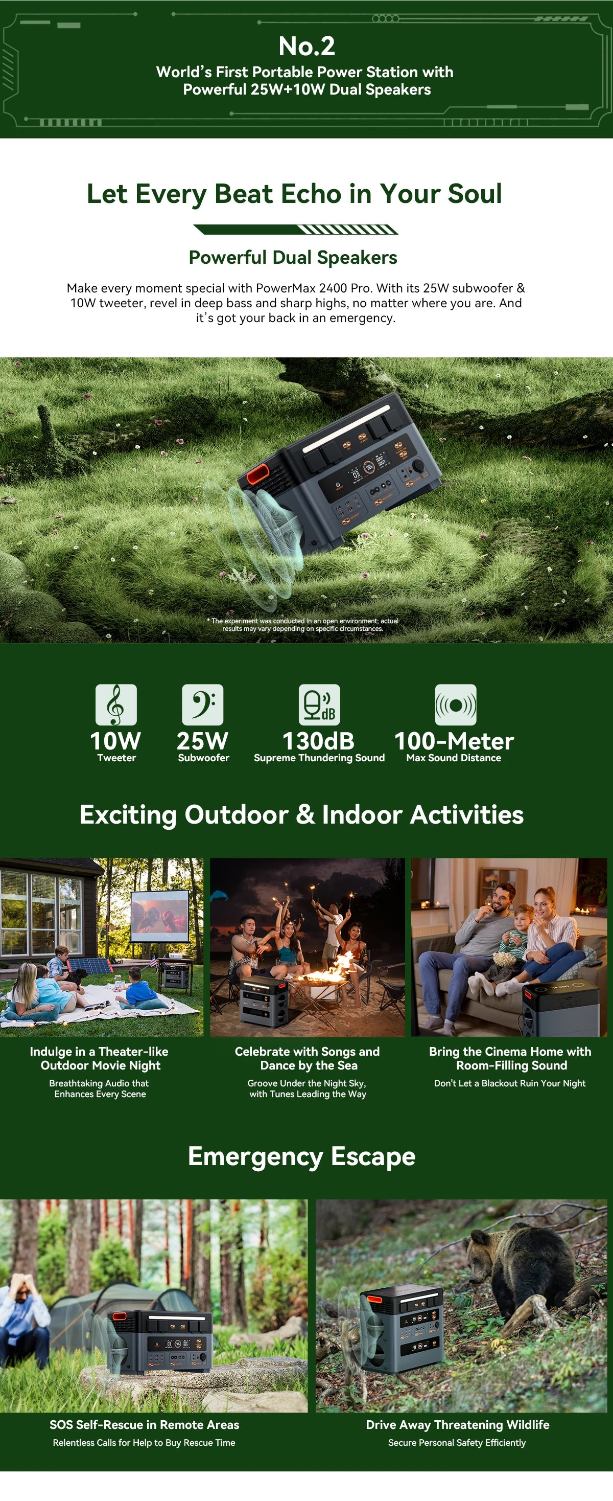 Oscal PowerMax 2400 Pro Portable Power Station, 2016Wh 2400W Outdoor Generator, 3500+ Cycles LiFePO4, Dual Speakers, 1.2H Fast Charge, Smart APP for Camping House Travelling