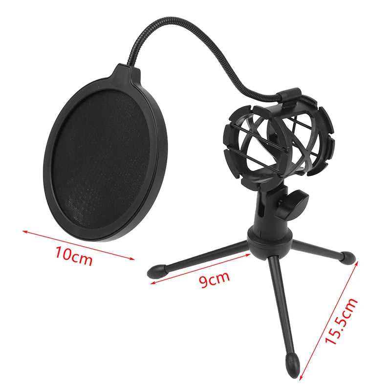 Desktop Microphone Tripod Stand, Height Adjustable, for Computer Recording and Live Streaming, Includes Windproof Cover and Anti-Pop Set