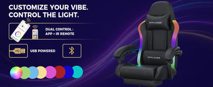 GTPLAYER Gaming Chair, Office Chair, Gaming Chair with LED Light Bar and Massage Function, Gamer Chair, Backrest with Storage Bag Ergonomic PC Chair with Remote Control