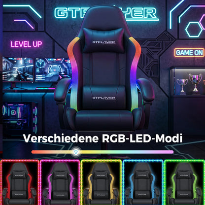 GTPLAYER Gaming Chair, Office Chair, Gaming Chair with LED Light Bar and Massage Function, Gamer Chair, Backrest with Storage Bag Ergonomic PC Chair with Remote Control