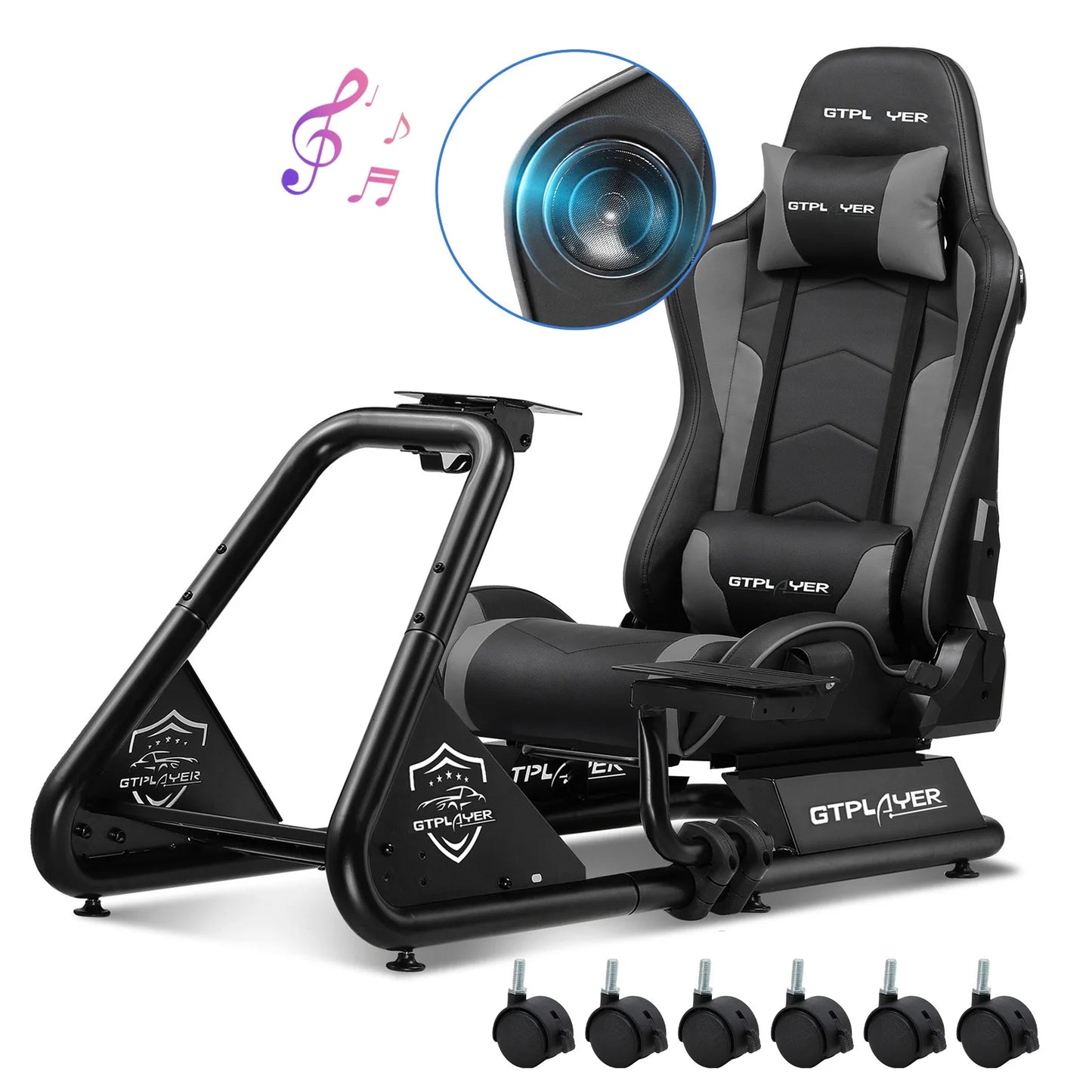 GTPLAYER Simulator Cockpit, Sim Racing Cockpit, racing simulator steering wheel stand with speakers, steering wheel and pedal shelf