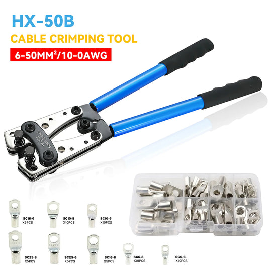 Bärbar manuell kabelskruvpress HX-50B krimpstänger 6-50 mm² / AWG 10-0 hylsterminal krimpverktyg sexkantiga kabeltänger