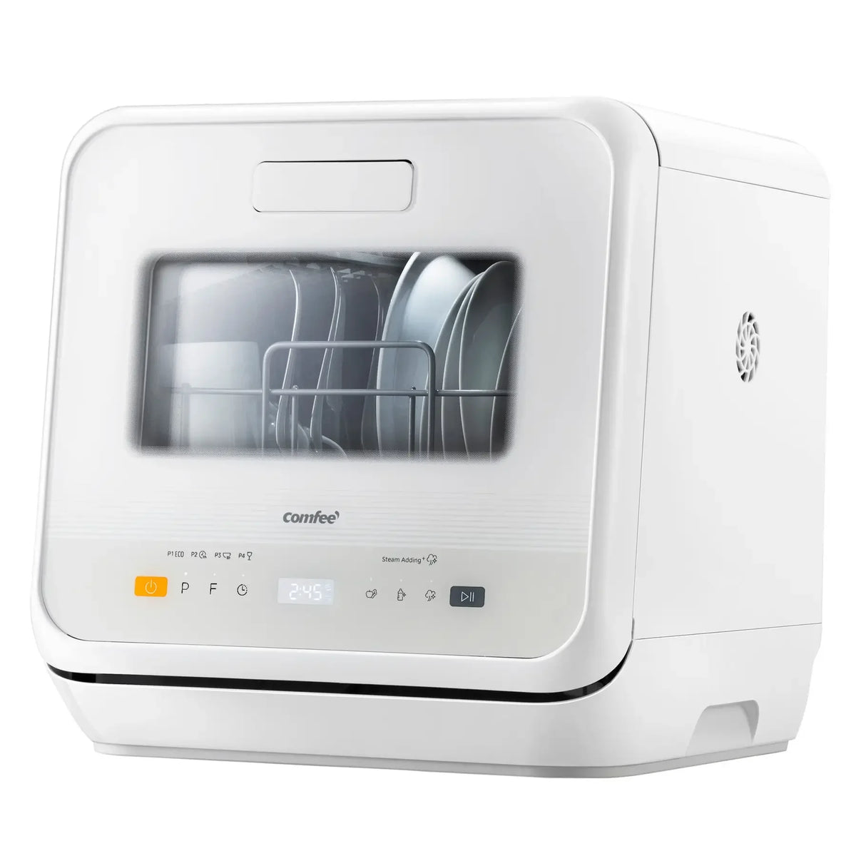 Midea Comfee Tabletop Dishwasher Without Installation, 5L Water Tank, 98 ° C Steam Sterilization, Compact Dishwasher with 6 Programs, 72H Ventilated Storage for 2-3 People