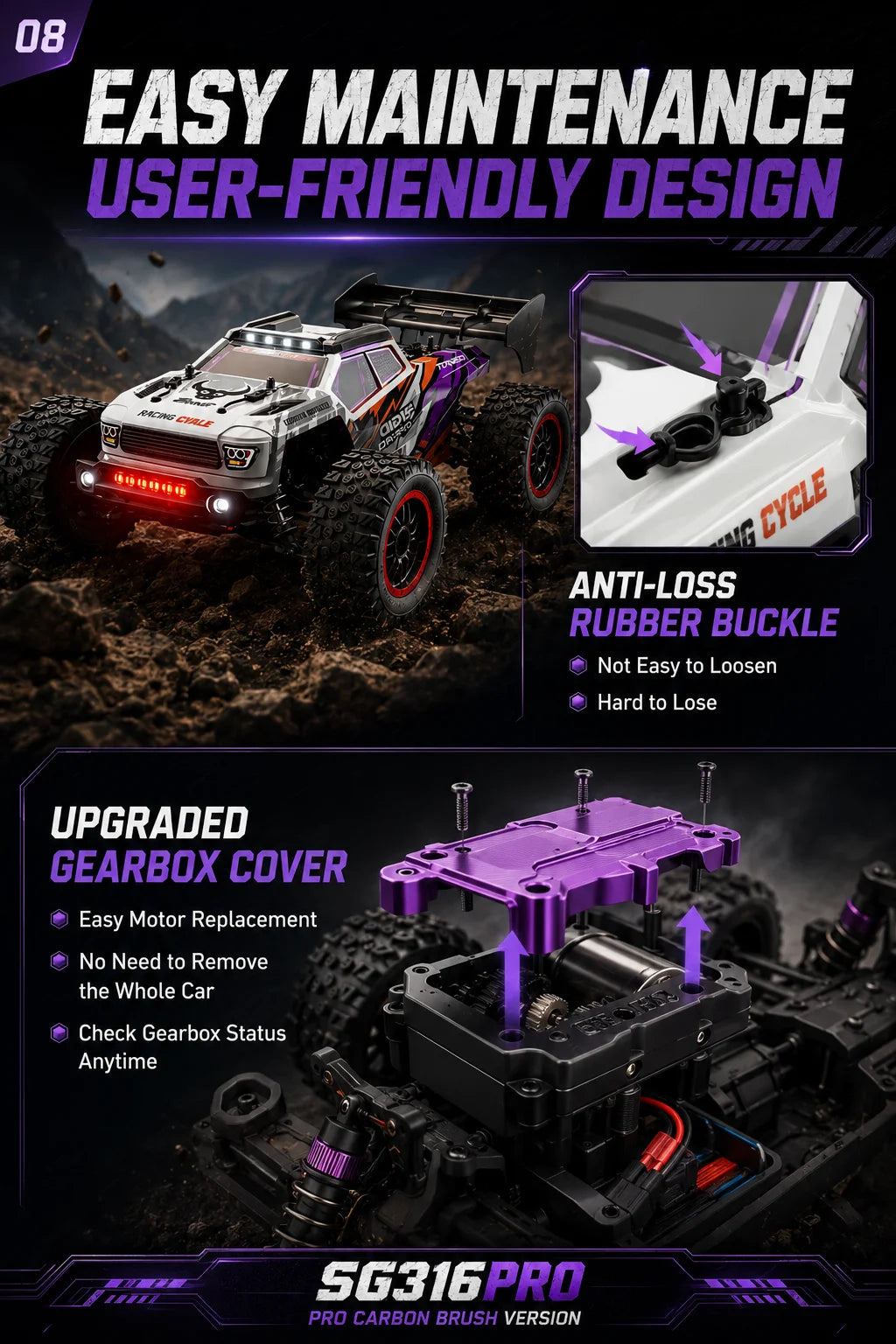 Beginner Friendly 4Wd Rc Off Road Car Carbon Brush Motor Precise Steering Trim Easy Motor Replacement Durable Anti-Loss Shell Hobby Gift for 14+