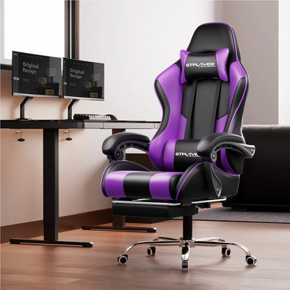 Gtplayer Gaming Chair with Massage, Ergonomic Desk Chair with Footrest, Headrest, Swivel Chair for Office and Gamer