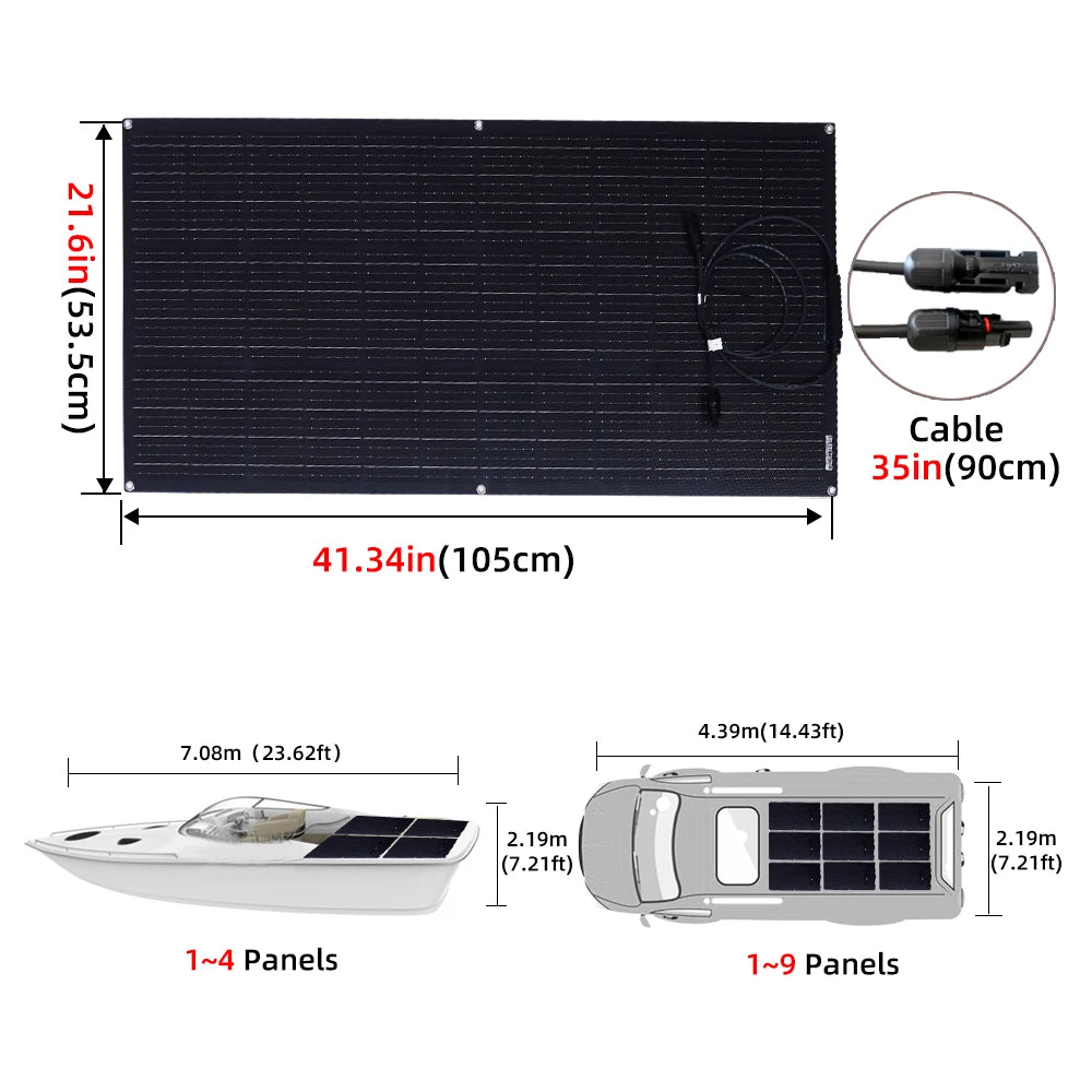110W Flexible Solar Panel With ETFE Layer,Monocrystalline Solar Cell,High Efficiency Solar Panel 18V for 12V Battery Charge,RV