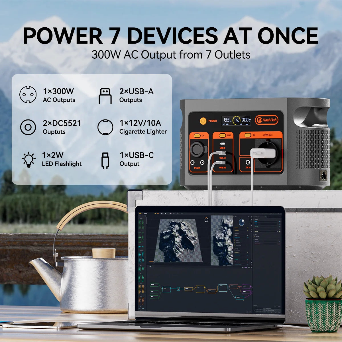 FF Flashfish E103 300W Portable Power Station, 179.2Wh LiFePO4 Battery, Fast AC Recharge, Multi-Output Solar Generator for Outdoor/Camping/Emergency Power