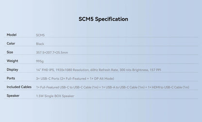 Blackview  SCM 5 Laptop Screen Extension, 1.3 lbs Lightweight & 0.16 Inch Ultra Thin 14 Inch FHD 1080P IPS Portable Laptop Monitor Extension, Travel Dual Monitor for 13-17 Inch, Plug & Play for Windows/Mac