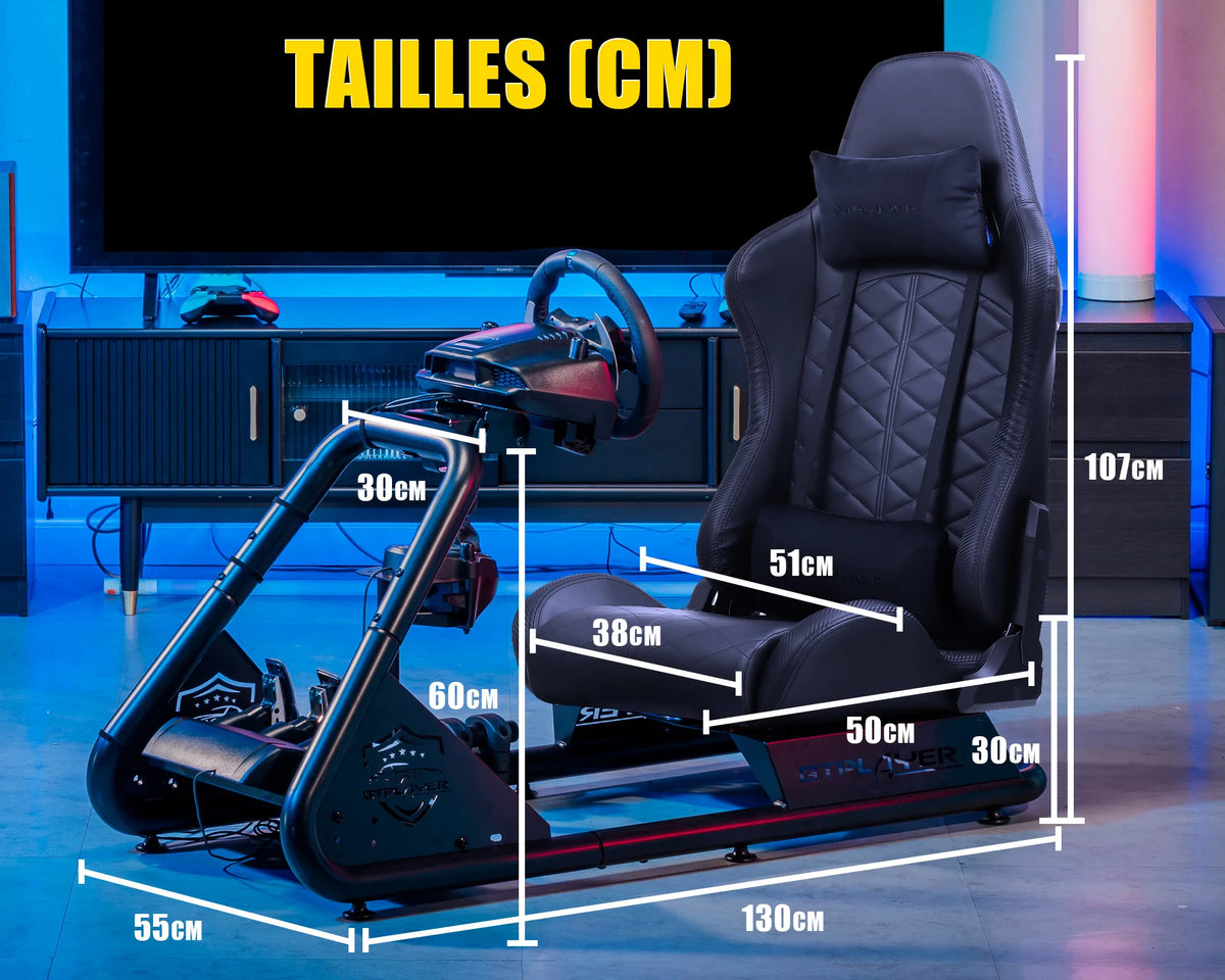 Gtplayer Simulator Cockpit Sim Racing Cockpit Racing Simulator Steering Wheel Stand with Speakers Steering Wheel and Pedal Stand