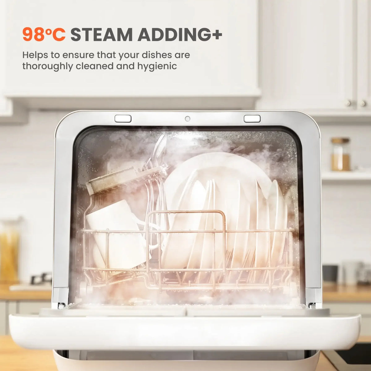 Midea Comfee Tabletop Dishwasher Without Installation, 5L Water Tank, 98 ° C Steam Sterilization, Compact Dishwasher with 6 Programs, 72H Ventilated Storage for 2-3 People