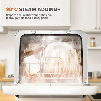 Midea Comfee Tabletop Dishwasher Without Installation, 5L Water Tank, 98 ° C Steam Sterilization, Compact Dishwasher with 6 Programs, 72H Ventilated Storage for 2-3 People