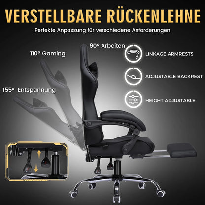 GTPLAYER Gaming chair Ergonomic Office Chair with Loin Support & Massage Function Height Adjustable Upholstered 150 kg