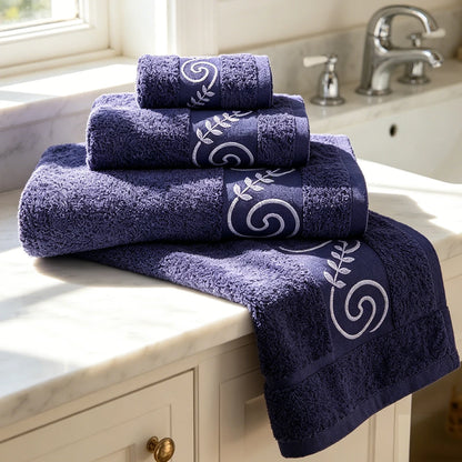 Set of 3 100% Natural Cotton Towels with Elegant Embroidery, 12 Colors Available, Set Consisting of Toilet Towel 30×50cm, Washbasin Towel 50×100cm and Bath Sheet 100×150cm, High Absorbency, Soft on the Skin, Machine Washab