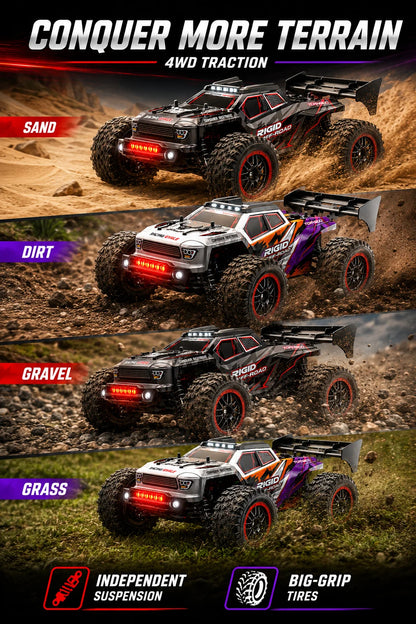 4Wd Brushless Rc Car 75Km/H Metal Differential Shaft Drive Independent Shock Absorbers Led Headlights 2.4g 300m Remote Control Off-Road Hobby Vehicle