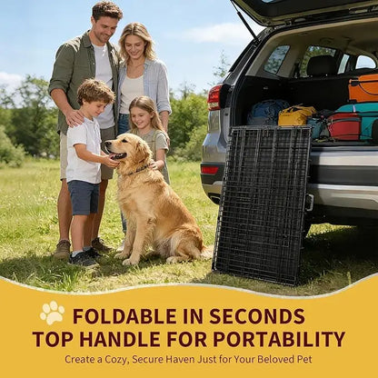 48 inch Double Door Dog Crate Foldable metal dog crate with double doors, adjustable divider, and removable tray for small dogs