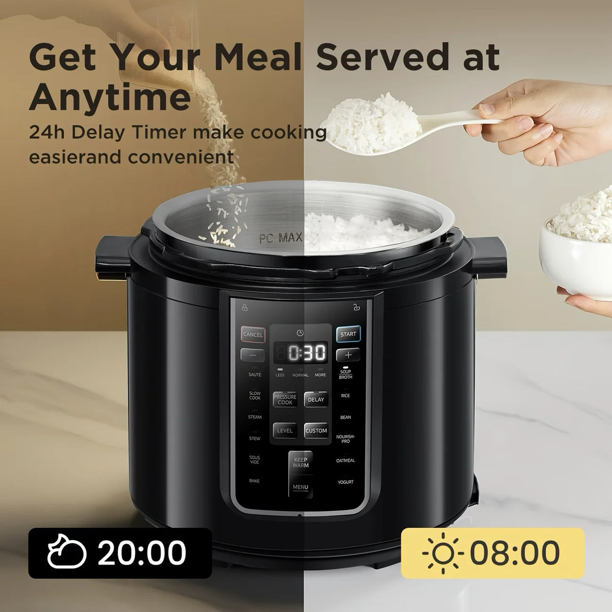 Midea Electric Pressure Cooker 6L 1200W Multicooker, 12 Cooking Programs, 24H Timer Keep Warm, Safety Valve, Electric Pressure Cooker for Soup Rice Yogurt Cake Household