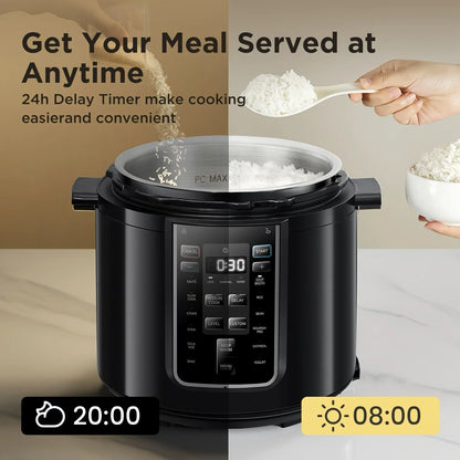 Midea Electric Pressure Cooker 6L 1200W Multicooker, 12 Cooking Programs, 24H Timer Keep Warm, Safety Valve, Electric Pressure Cooker for Soup Rice Yogurt Cake Household
