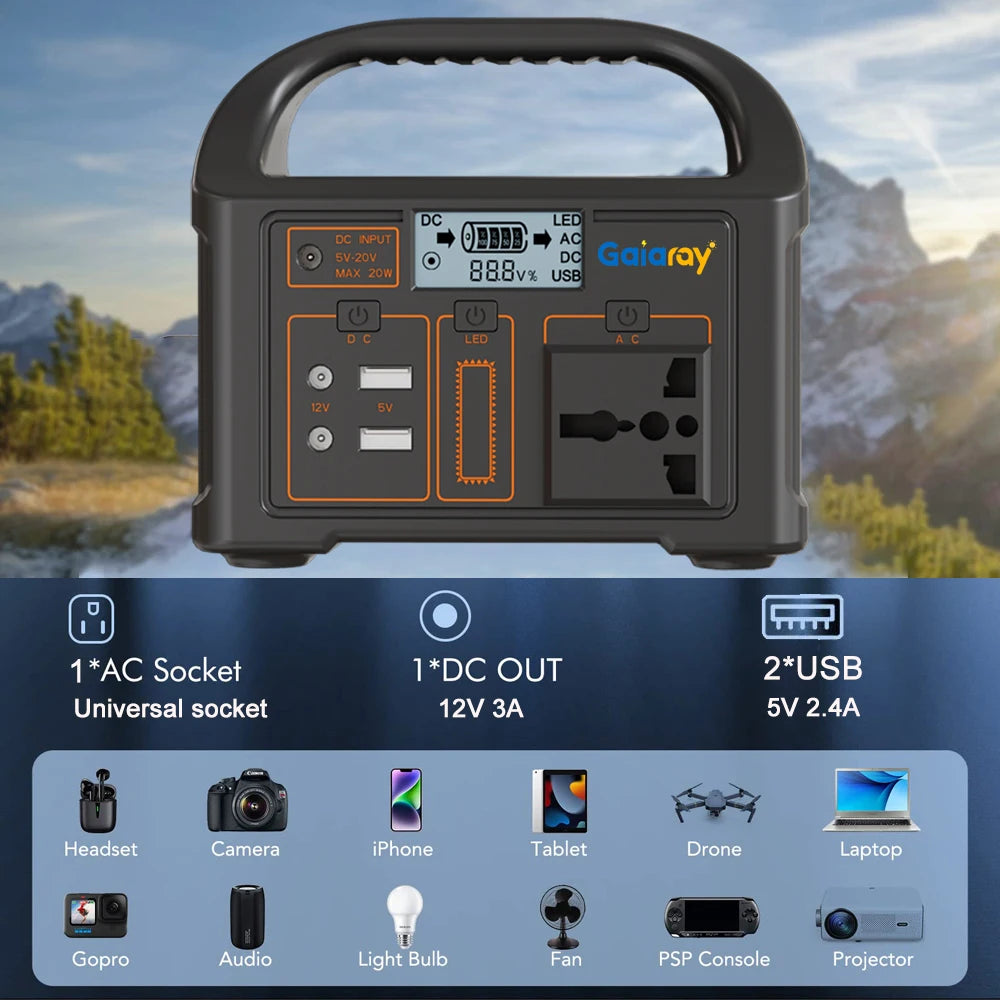 Gaiaray 100W All-in-one Power Station AC 220V Solar Generator   76.8Wh LiFePO4 Battery Emergency Portable Power Plant LED Light UPS Backup Power Bank For Outdoor Camping Travel Fishing Tool