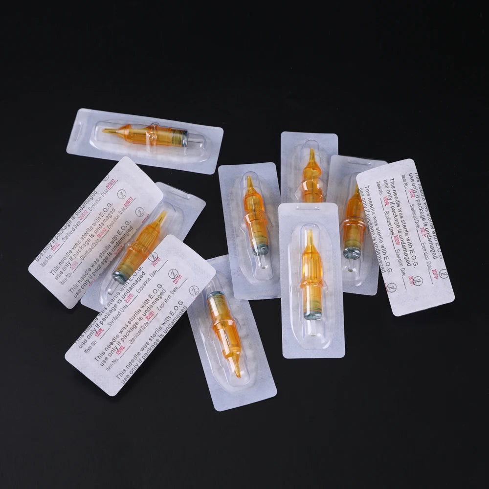 YILONG 10PCS Tattoo Cartridge Needle Professional Individual Package Sterile Yellow Tattoo Needles for Tattoo Pen Machine