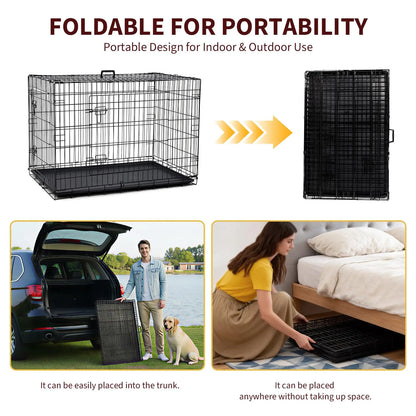 Foldable dogs Box with 2 Doors, 107x70x77.5 cm Folding Metal dogs cage with Removable Waterproof Floor Track and Partition Wall for Medium dogs